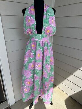 green emerald velvet dress Octavia Linen Blend Dress-Embroidered Chambray